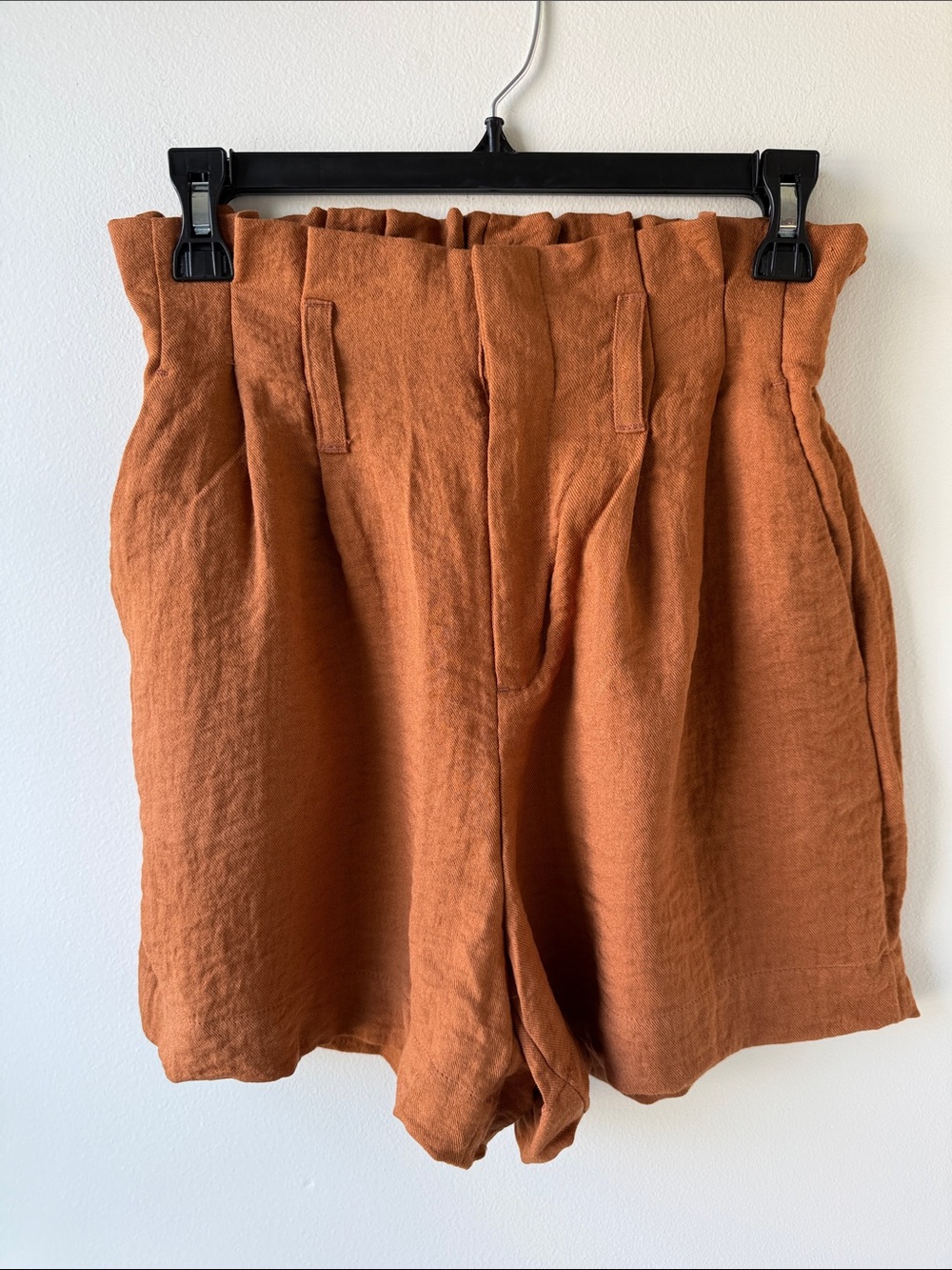 a new day Rust Paperbag Waist Linen-Blend Shorts with Pockets!